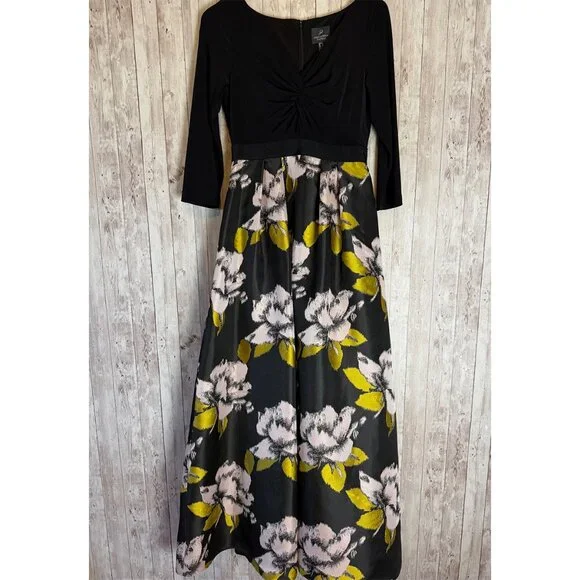 Adrianna Papell Formal Cocktail Dress Black Floral Ball Gown Skirt Size 6 - Picture 2 of 8